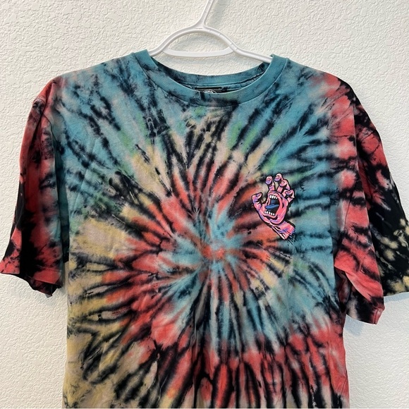 Santa Cruz Tie Dye Spiral Strip Hand T-Shirt in Dark Rainbow- Size Medium - Picture 4 of 13